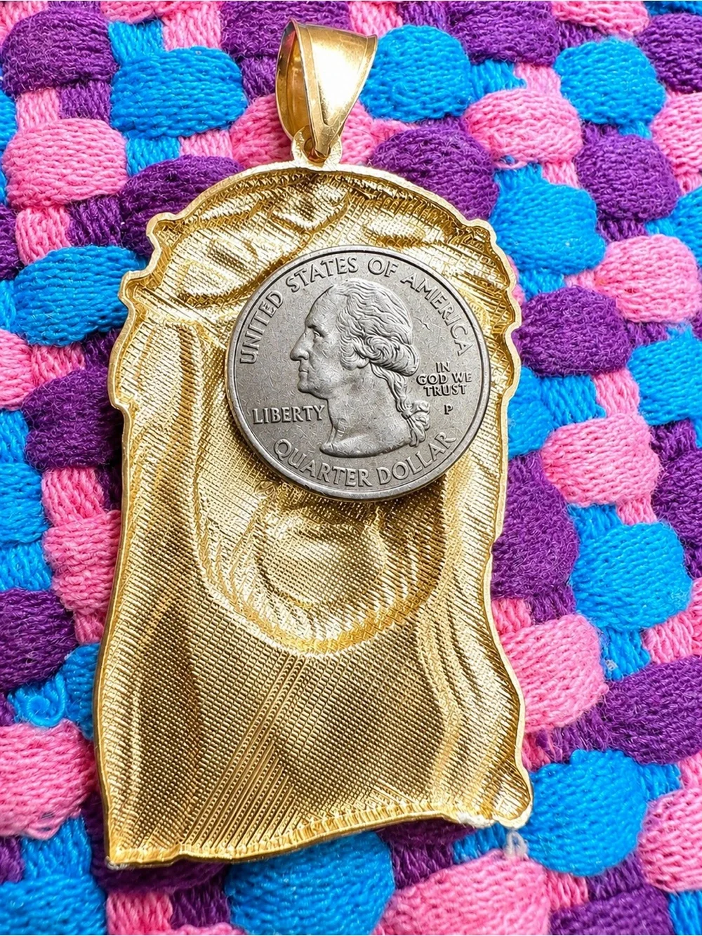 Two-Tone Gold and Silver Jesus Face Pendant for Men